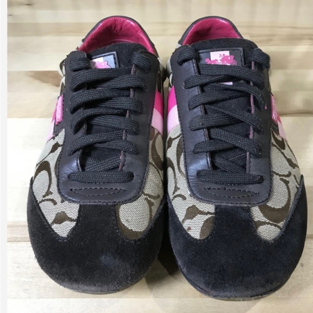 Coach Womens Joss Brown Pink Signature C Lace Up Fashion Sneakers Shoes Size 7 M